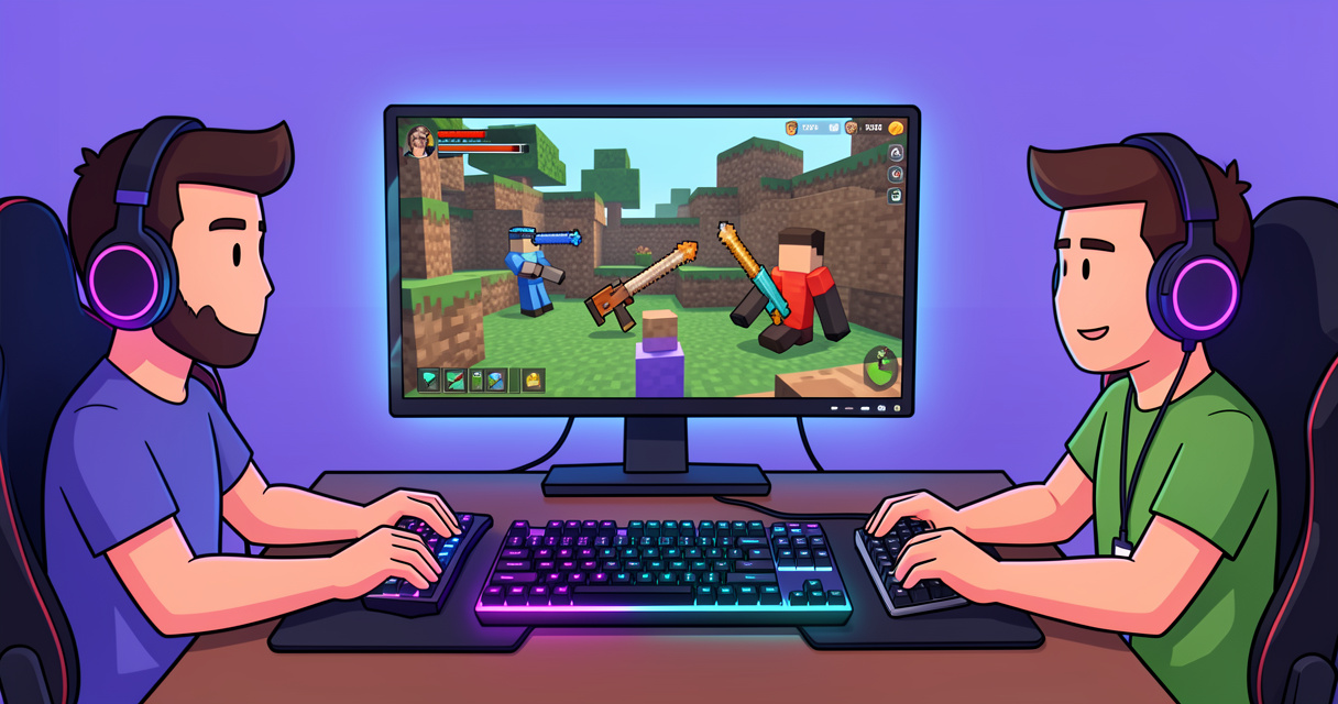 Joueurs sur serveur Minecraft moddé avec blocs personnalisés et armes uniques
