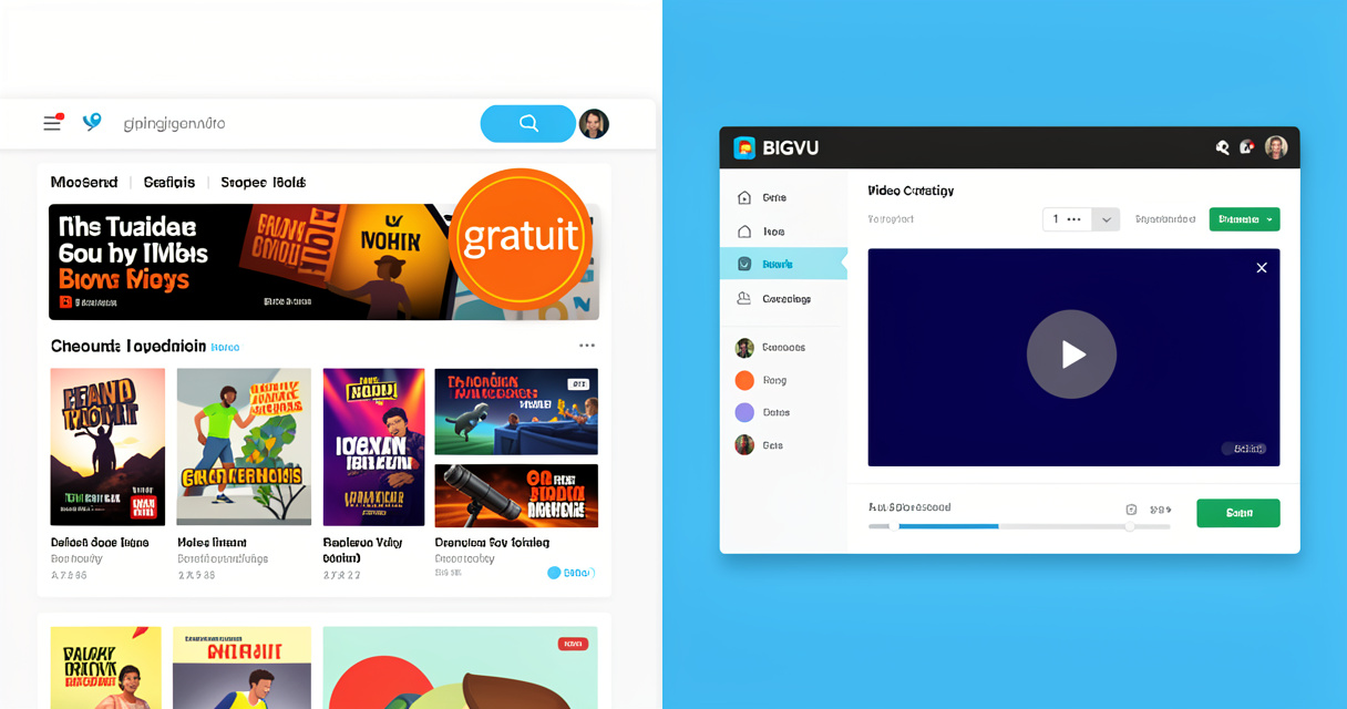 Comparaison visuelle entre site de streaming illégal et plateforme vidéo BIGVU liée à bimvup.com