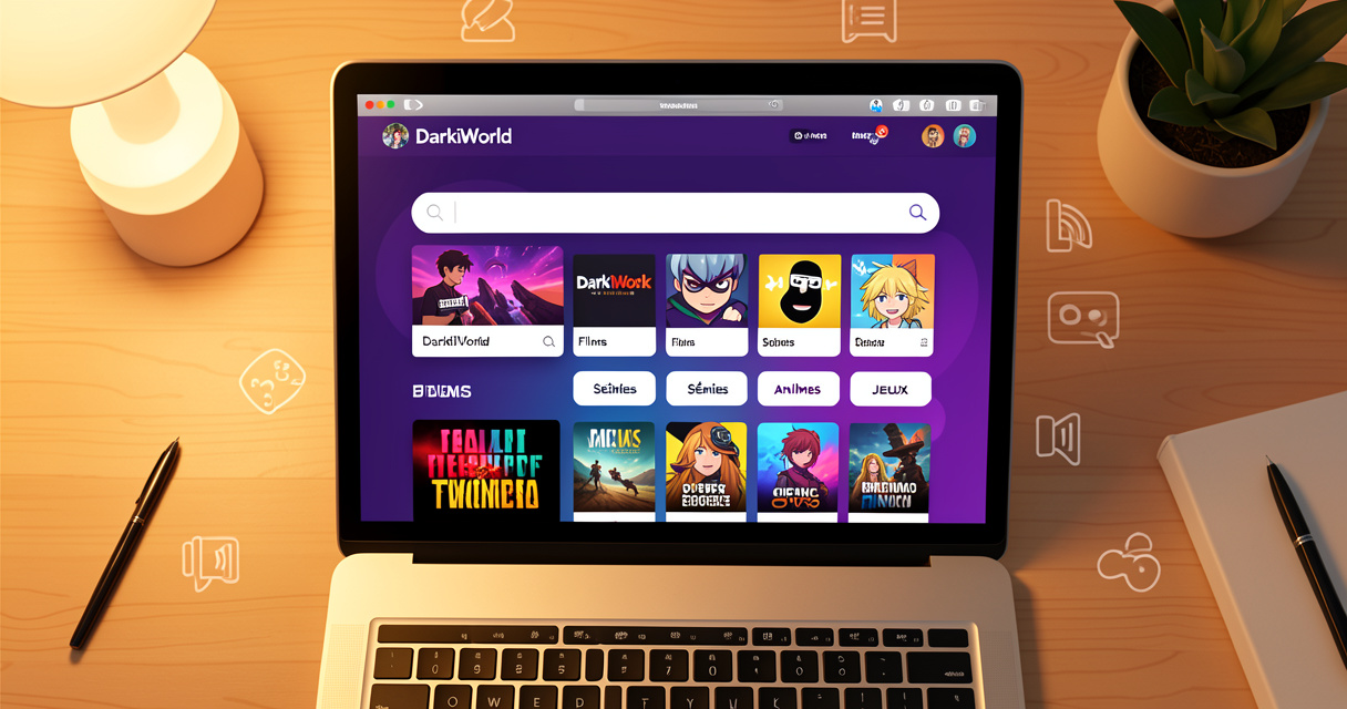 Interface de téléchargement DarkiWorld affichant les catégories Films et Séries en 2026