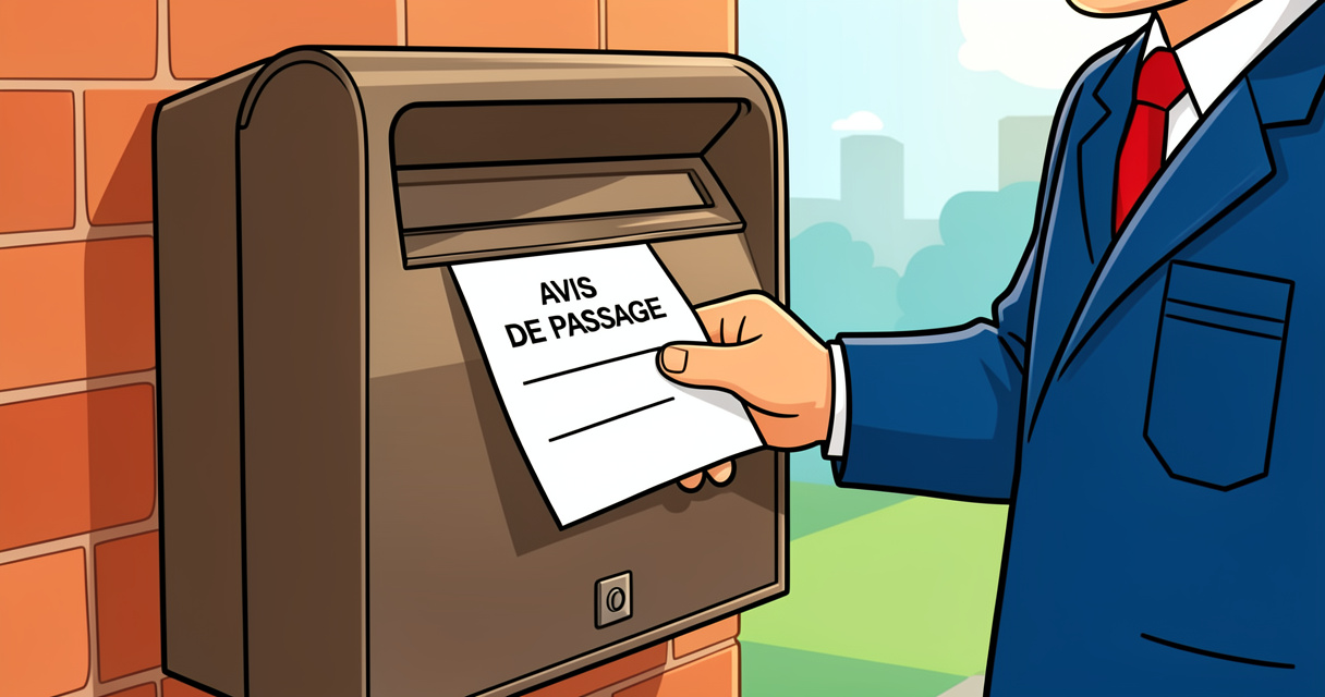Avis de passage déposé par le facteur pour une lettre recommandée non distribuée, première cause de retour à l'expéditeu