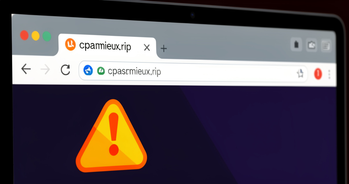 Navigateur affichant l'URL officielle cpasmieux.rip avec une alerte de sécurité, illustration pour guide évitement clone