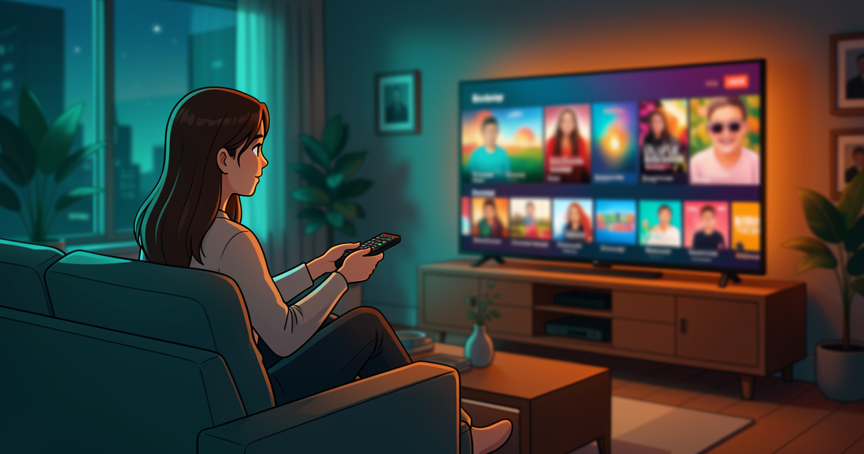 Wavob et alternatives : film en streaming sur TV 4K dans un salon moderne